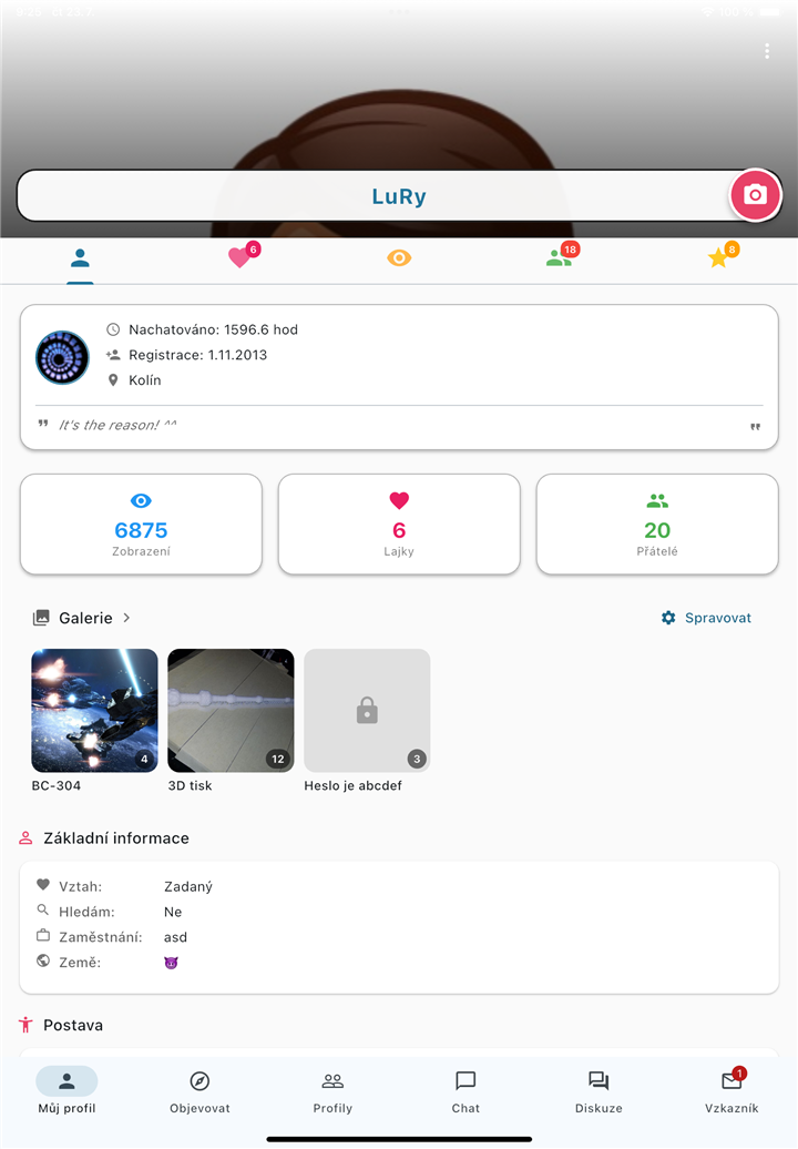 Vlastní profil v aplikaci